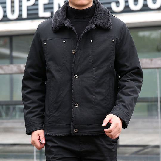 Herren Kurzjacke mit Teddyfutter und Umlegekragen, winddichte Übergangsjacke Nord Taschen