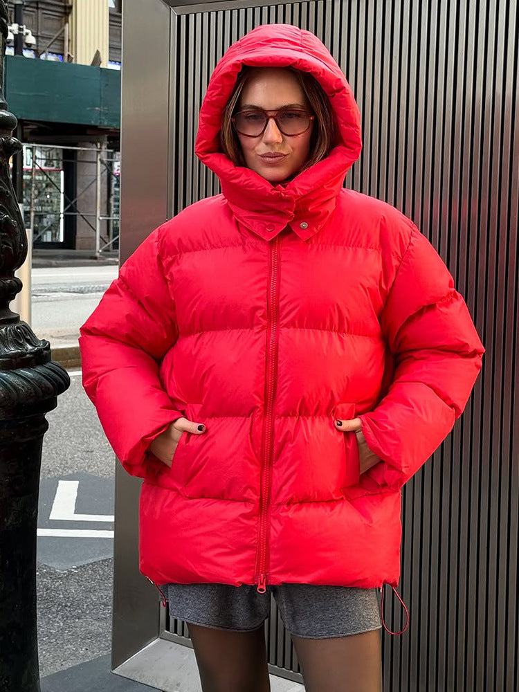 Damen Oversize Stepp-Pufferjacke mit abnehmbarer Kapuze und Zwei-Wege-Reißverschluss Nord Taschen