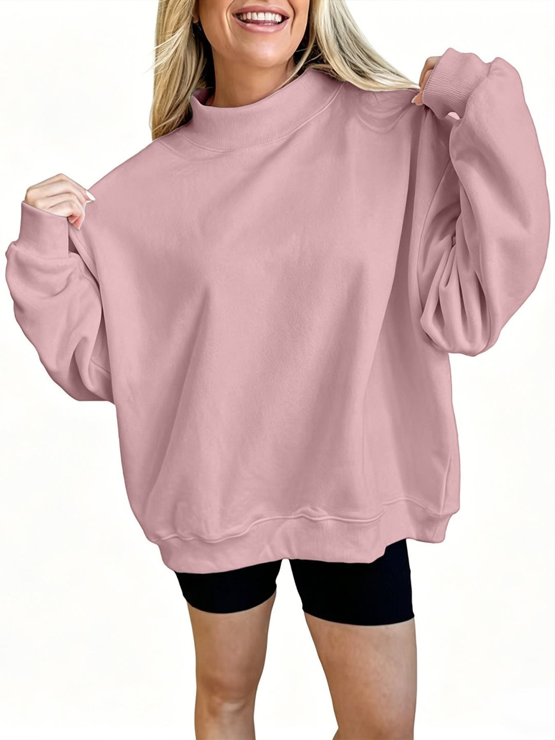 Damen Oversize Sweatshirt mit Stehkragen und Ballonärmeln Nord Taschen