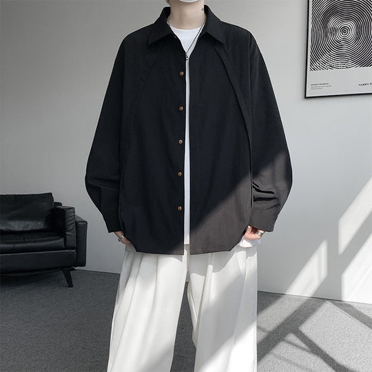 Herren Oversize-Hemdjacke aus leichtem Baumwollmix mit geradem Schnitt & Knopfleiste Nord Taschen