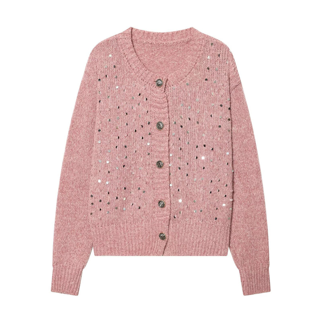Damen Strickcardigan mit Pailletten und Zierknöpfen Nord Taschen