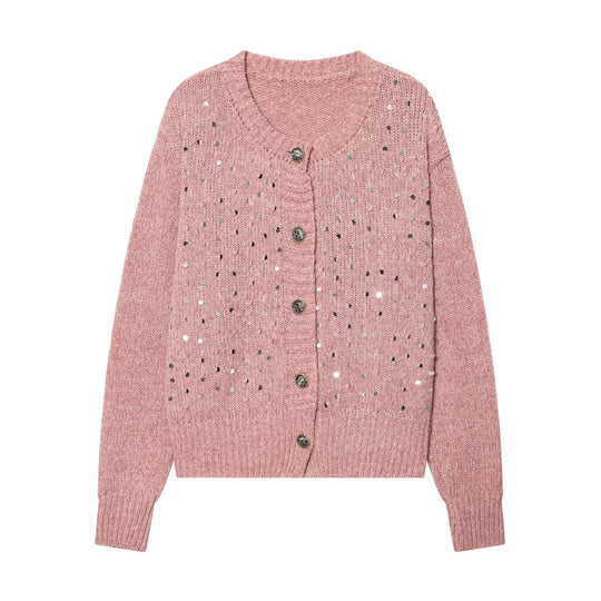 Damen Strickcardigan mit Pailletten und Zierknöpfen Nord Taschen