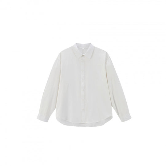 Damen Lockeres Oversize-Blusenhemd mit Kentkragen, durchgehender Knopfleiste und abgerundetem Saum Nord Taschen