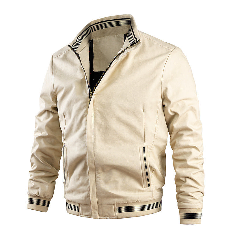 Herren leichter Canvas-Bomber im Retro-Pilotencut mit gestreiften Rippbündchen und verdeckter Reißverschluss Nord Taschen