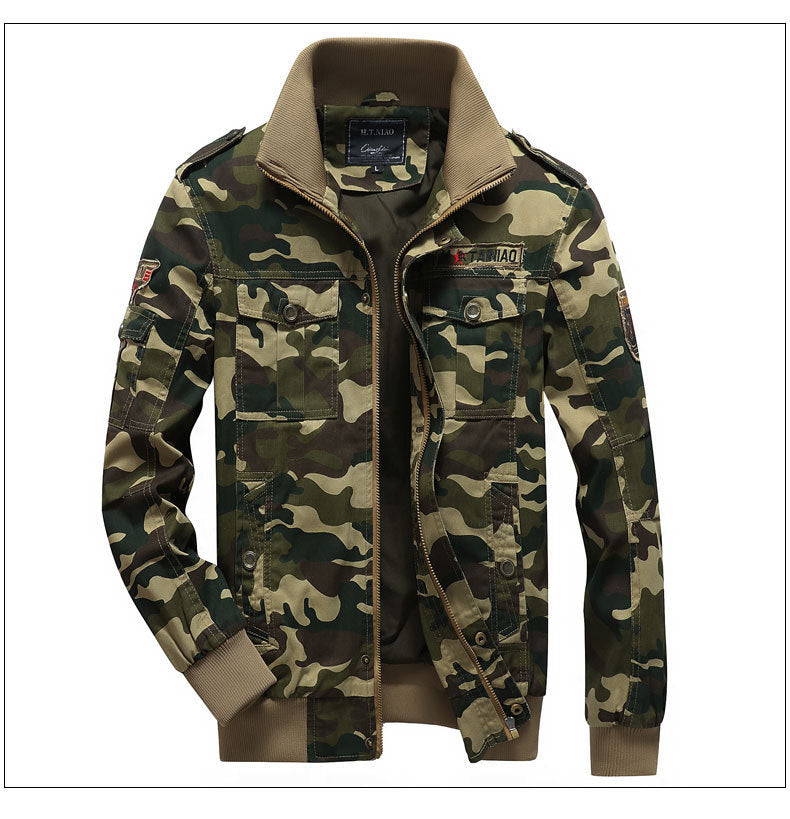 Herren Militärinspirierte Tarnprint-Übergangsjacke mit Reißverschluss, Pattentaschen und elastischen Bündchen Nord Taschen