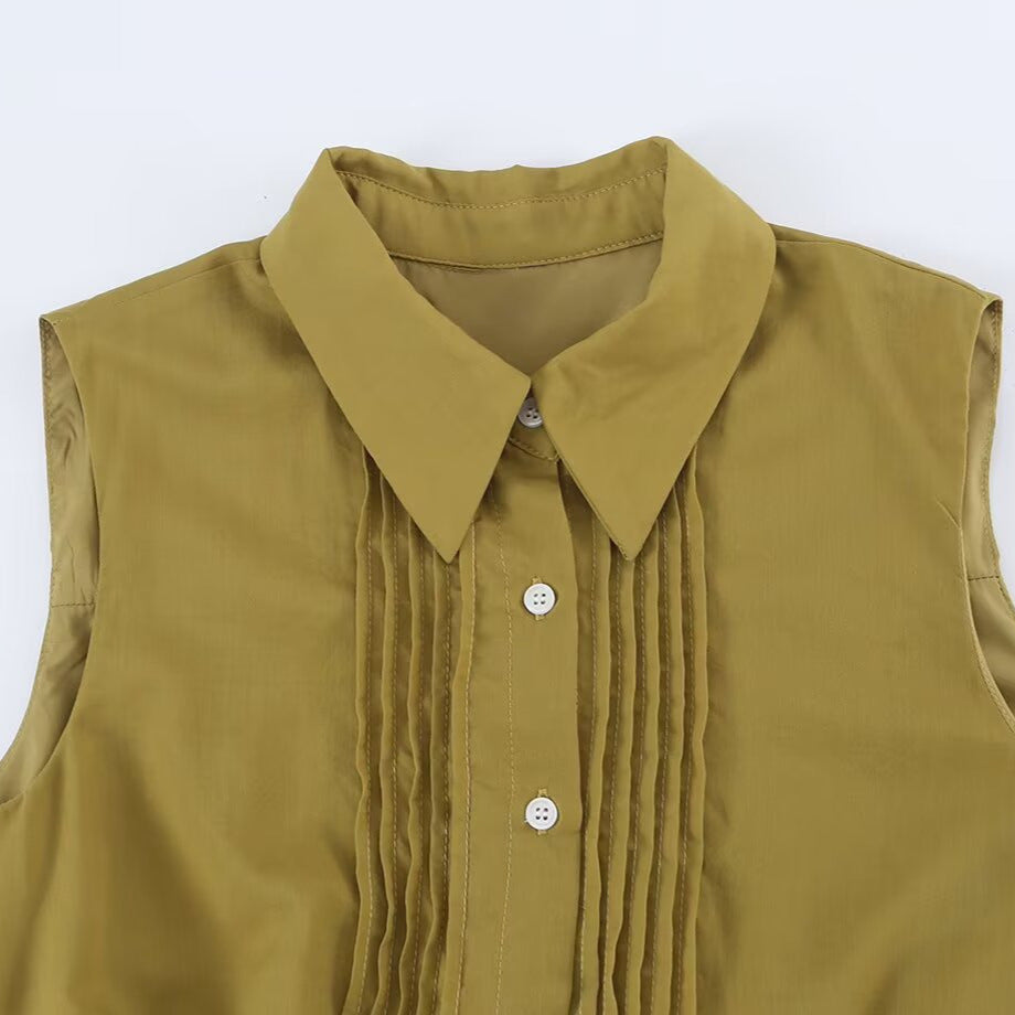 Damen Ärmelloses Hemdblusenkleid mit Kellerfalten, durchgehender Knopfleiste und Taillengürtel Nord Taschen