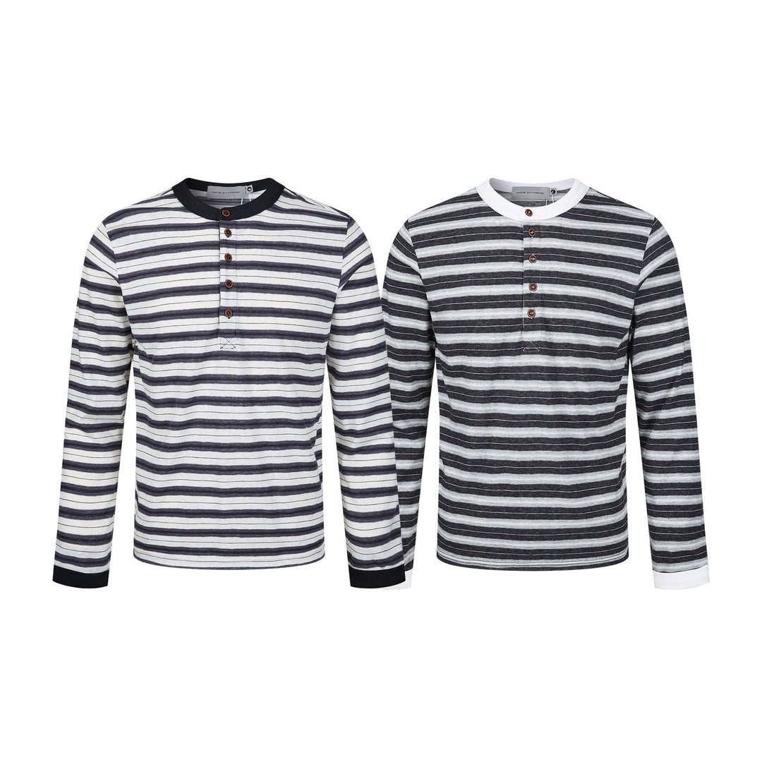 Herren Langarm-Henleyshirt mit gestreifter Struktur und Kontrastkragen Nord Taschen