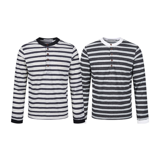Herren Langarm-Henleyshirt mit gestreifter Struktur und Kontrastkragen Nord Taschen