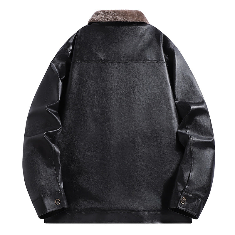 Herren Kunstleder-Fliegerjacke mit Teddyfutter und gesteppter Schulterpartie Nord Taschen