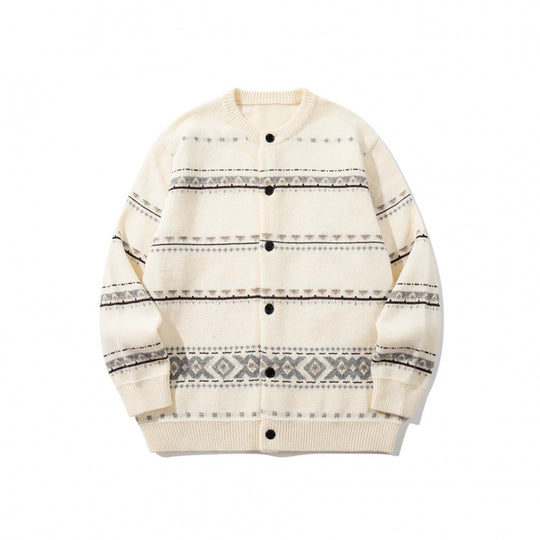 Unisex Jacquard‑Strickcardigan im Boxy‑Cut mit Rundhals und Knopfleiste Nord Taschen