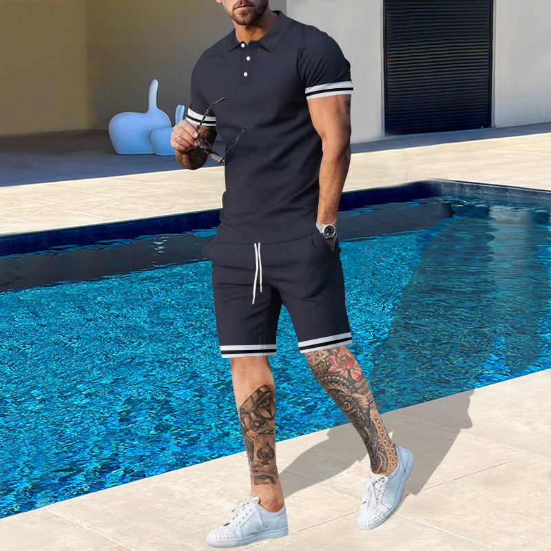 Herren Poloshirt und Shorts-Set mit sportlichen Akzenten