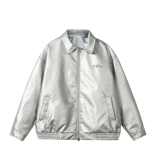 Damen Oversize Glattleder‑Optik Blousonjacke mit elastischem Saum und Metall‑Logo Nord Taschen