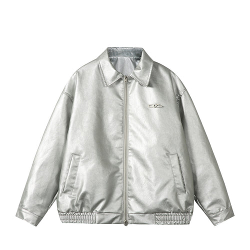 Damen Oversize Glattleder‑Optik Blousonjacke mit elastischem Saum und Metall‑Logo Nord Taschen
