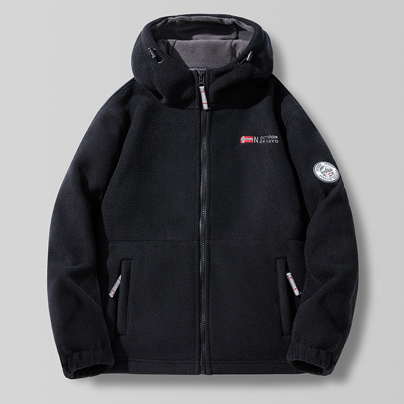 Herren Fleece-Kapuzenjacke mit Teddyfutter, hohem Kragen & durchgehendem Reißverschluss Nord Taschen