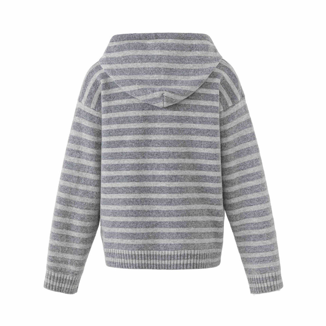 Damen Kapuzenstrickjacke mit Knopfleiste und Blockstreifen Nord Taschen
