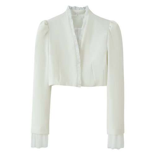 Damen Kurz-Bolerojacke mit Rüschensaum und Plissée‑Manschetten Nord Taschen