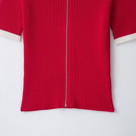 Damen Gerippte Kurzarm-Polo-Strickjacke mit durchgehendem Reißverschluss Nord Taschen