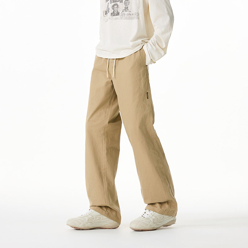 Herren Locker geschnittene Baumwoll-Canvas-Hose mit Tunnelzugbund, geradem Bein und Ziernaht-Details Nord Taschen