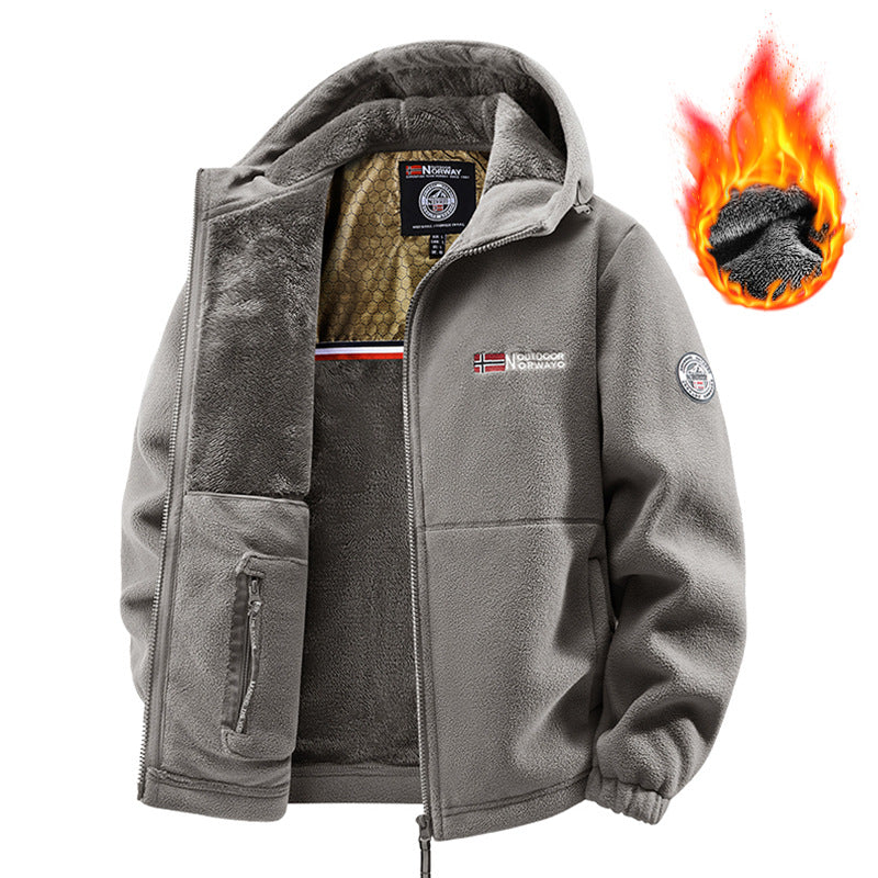 Herren Teddy-Fleece Kapuzenjacke mit wärmender Thermofütterung, Zwei-Wege-Reißverschluss & verdeckten Reißverschlusstaschen Nord Taschen