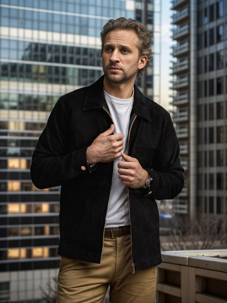 Herren Velourslederjacke mit Stehkragen und Brusttasche Nord Taschen