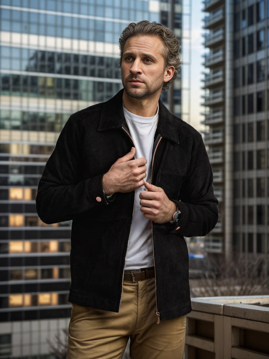 Herren Velourslederjacke mit Stehkragen und Brusttasche Nord Taschen