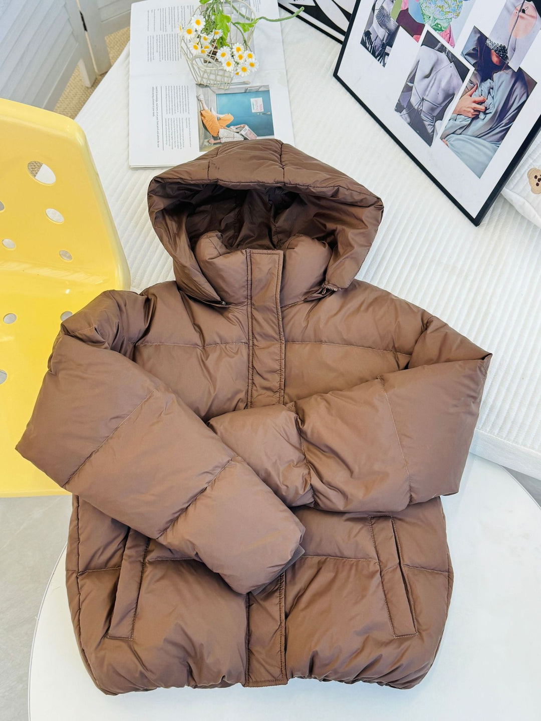 Damen Gepolsterte Kapuzen‑Steppjacke mit hohem Kragen und Oversize‑Silhouette Nord Taschen