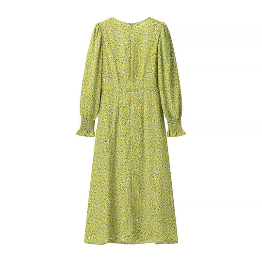 Damen Midikleid mit Herzausschnitt, gerafften Ballonärmeln und A‑Linien‑Silhouette Nord Taschen