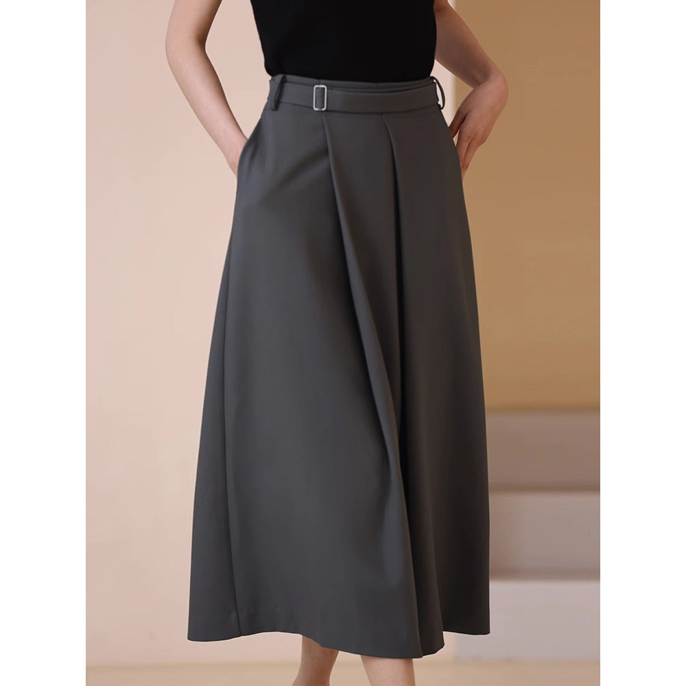 Damen Taillenhoher A-Linien Midirock mit präzisen Kellerfalten, breitem Taillenband & Eingrifftaschen Nord Taschen
