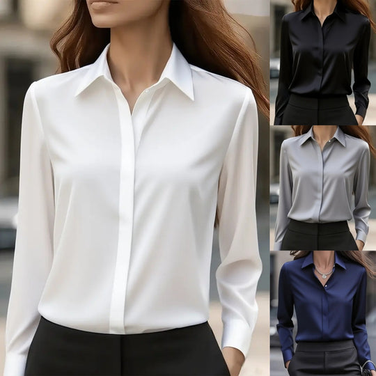 Damen Elegante satiniert Bluse Nord Taschen