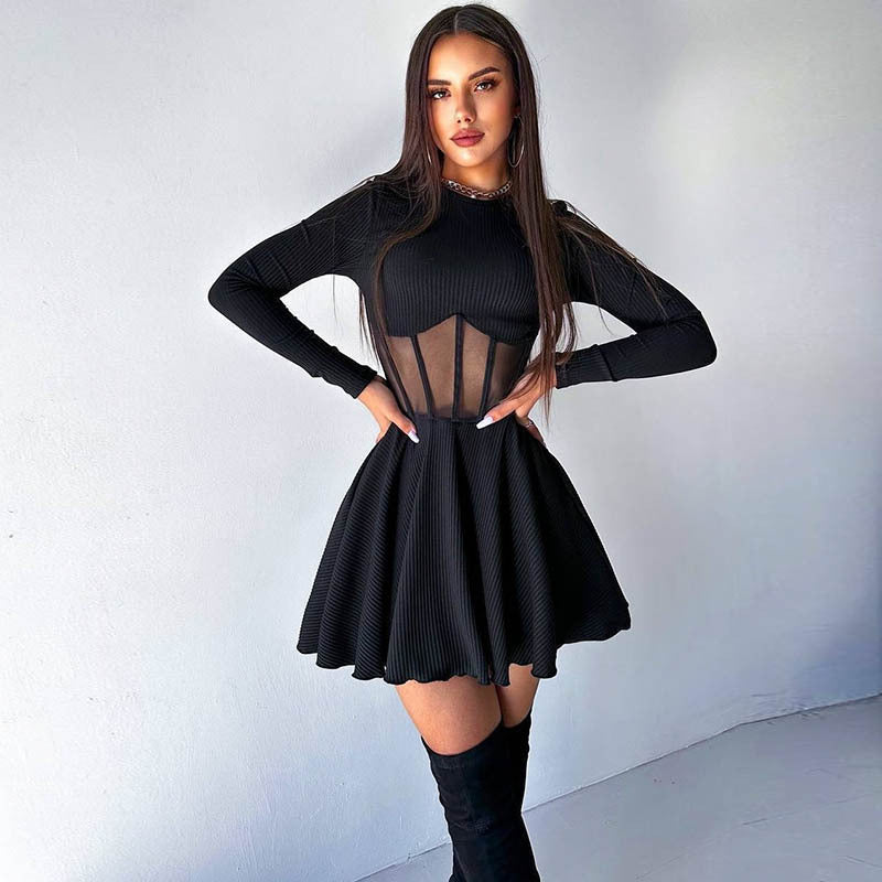 Damen Hochwertiges und elegantes Minikleid mit transparenten Einsätzen
