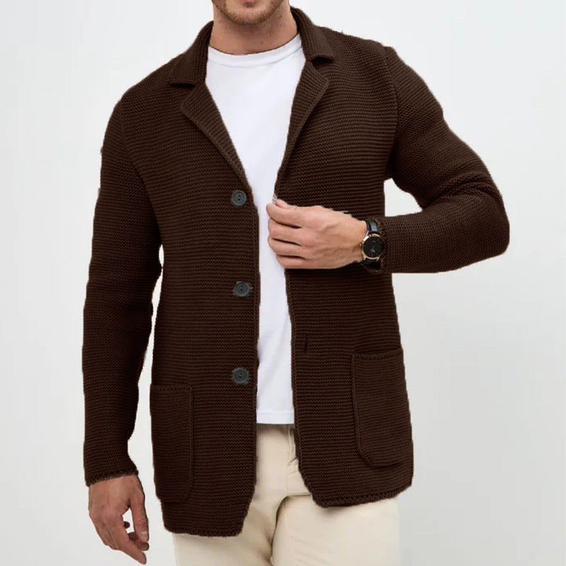 Herren grobgestrickter Strickcardigan mit Schalkragen und aufgesetzten Taschen Nord Taschen
