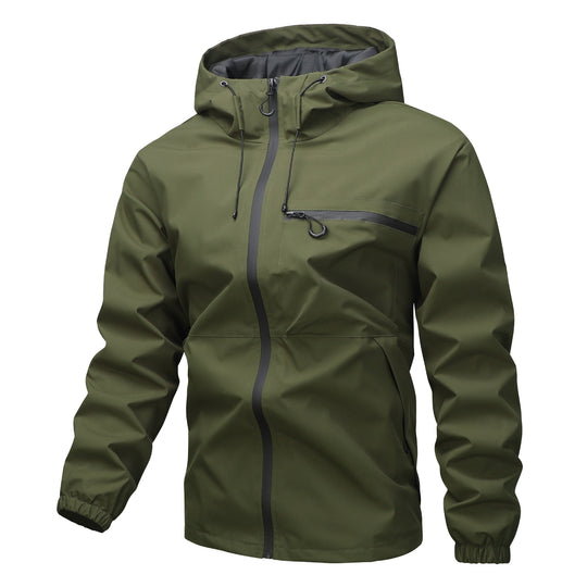 Herren Leichte dreilagige Softshell-Regenjacke mit verschweißten Reißverschlüssen, Kapuze und Brustreißverschluss Nord Taschen