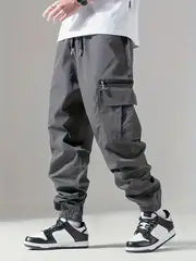Herren Utility-Cargo-Jogginghose mit Tunnelzug, Knöchelbündchen & Reißverschluss-Beintasche Nord Taschen