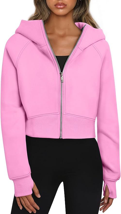 Damen Kurz geschnittener Performance-Kapuzenpullover mit durchgehendem Reißverschluss und Daumenlochbündchen Nord Taschen