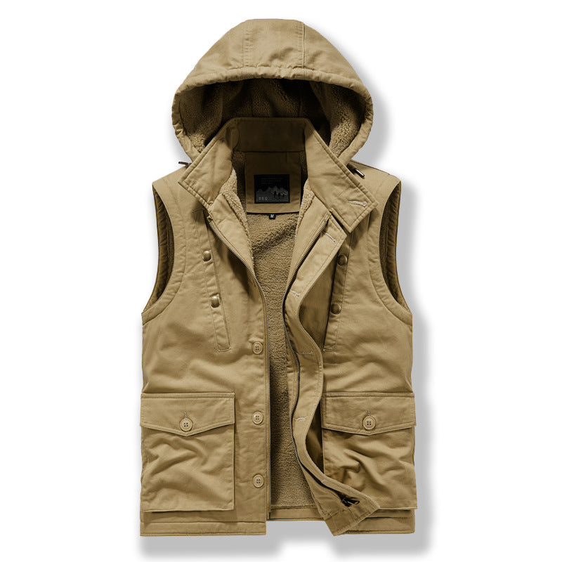 Herren Utility-Weste mit Kapuze, Teddyfutter und Multifunktionstaschen Nord Taschen