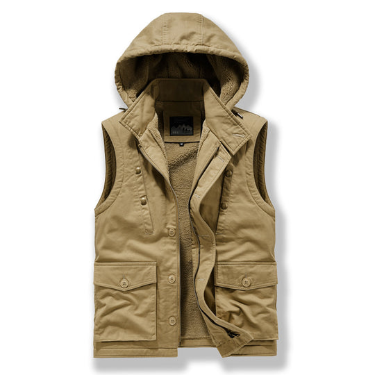 Herren Utility-Weste mit Kapuze, Teddyfutter und Multifunktionstaschen Nord Taschen