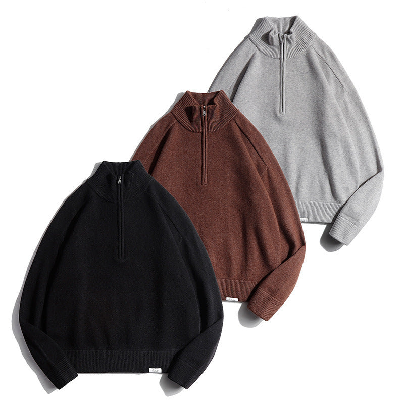 Herren Feinstrickpullover mit halbem Reißverschluss und Stehkragen Nord Taschen