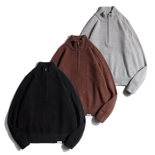 Herren Feinstrickpullover mit halbem Reißverschluss und Stehkragen Nord Taschen
