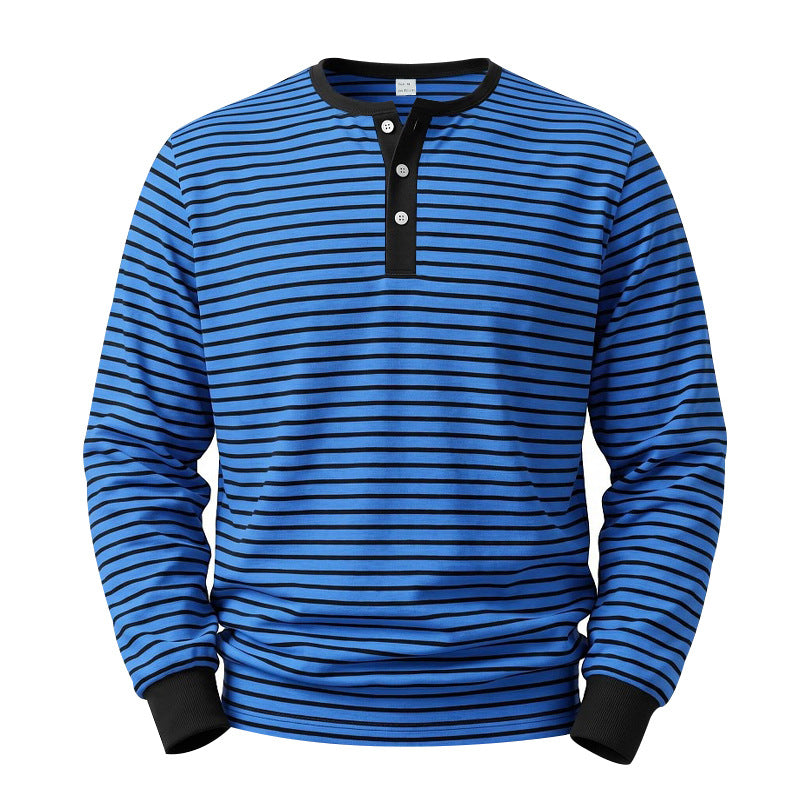 Herren Langarm-Henleyshirt aus Baumwoll-Mix mit feinen Streifen und Knopfleiste Nord Taschen