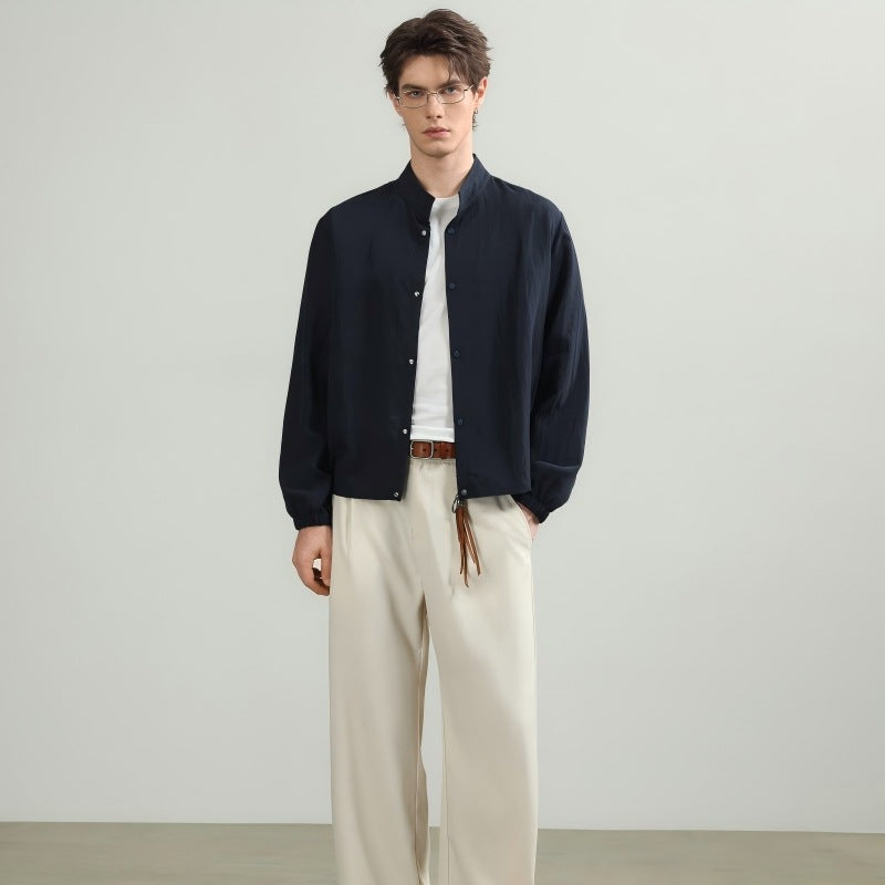 Herren Leichte Oversize Hemdjacke mit Stehkragen und Druckknopfverschluss Nord Taschen
