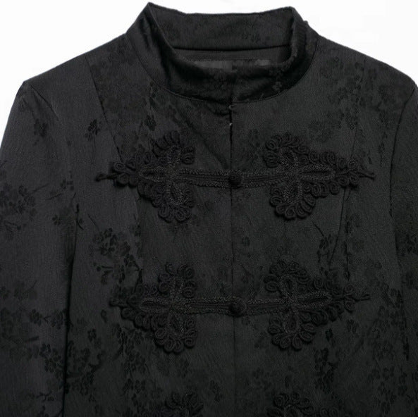 Damen Kurzjacke im Brokat-Look mit Stehkragen und Zierfroschverschlüssen Nord Taschen