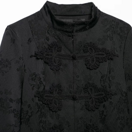 Damen Kurzjacke im Brokat-Look mit Stehkragen und Zierfroschverschlüssen Nord Taschen
