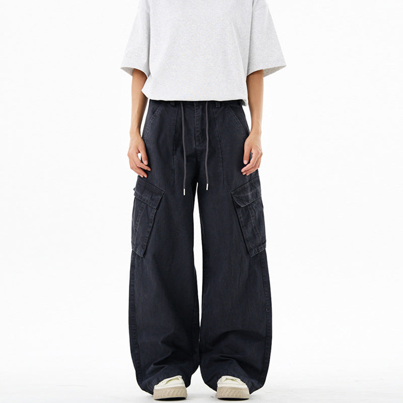 Damen Extraweite Cargo-Denim-Palazzohose mit Tunnelzugbund und aufgesetzten Klappentaschen Nord Taschen