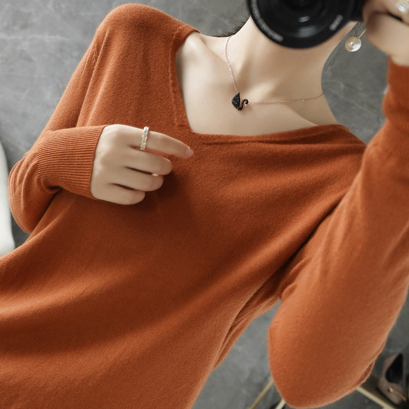 Damen leichter V-Ausschnitt Kaschmir-Look Feinstrickpullover Nord Taschen