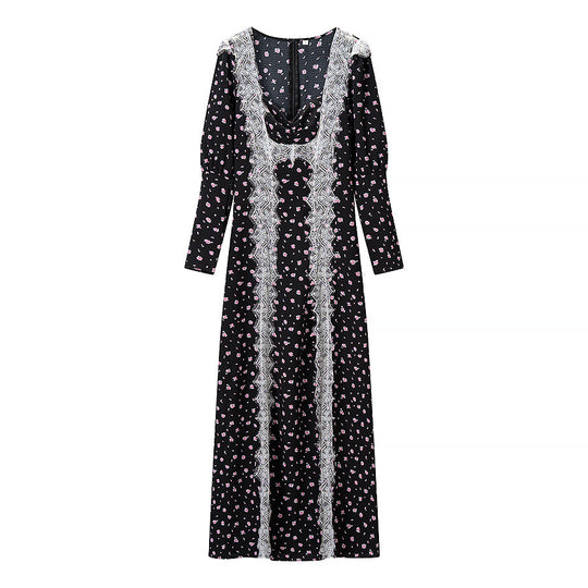 Damen Maxikleid mit Spitzenbesatz und floralem Alloverprint Nord Taschen