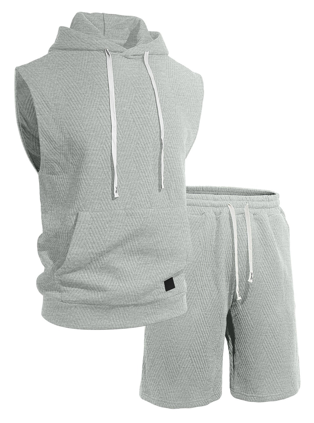 Herren nan ärmelloses Kapuzen-Lounge-Set aus strukturierter Baumwollmischung mit Kängurutasche und elastischer Freizeithose