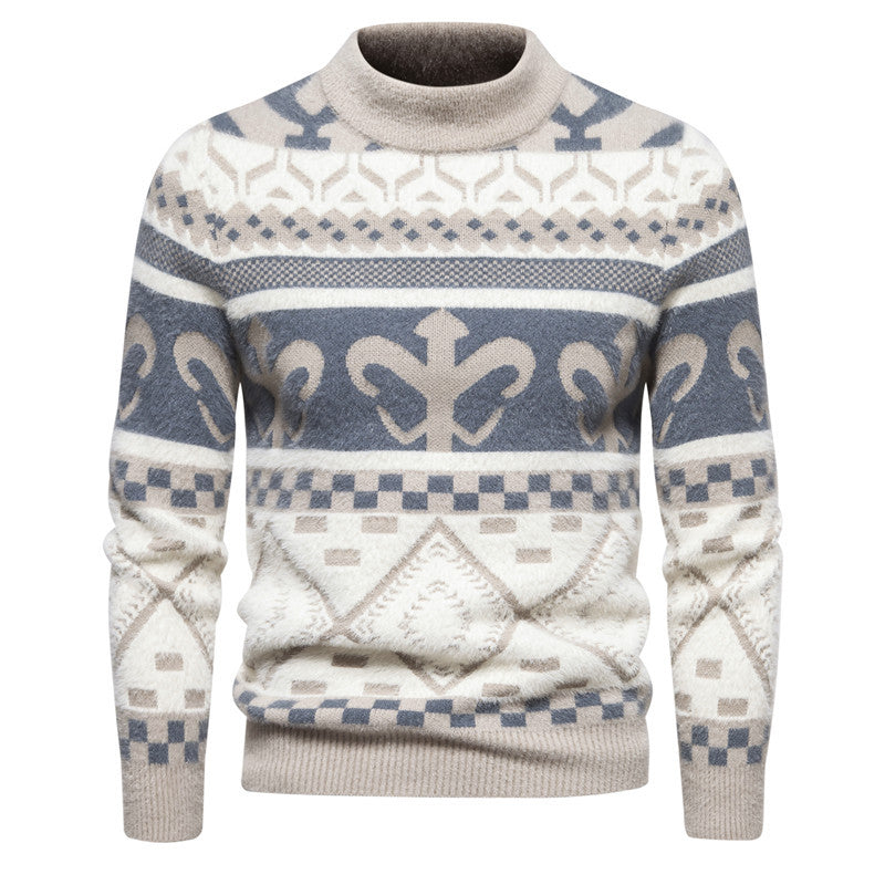 Herren Feinstrick-Mockneck-Pullover mit Jacquardmuster und gerippten Bündchen Nord Taschen