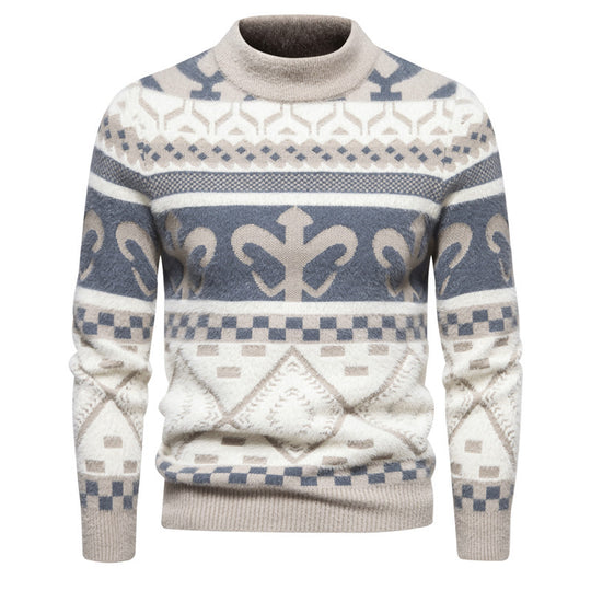 Herren Feinstrick-Mockneck-Pullover mit Jacquardmuster und gerippten Bündchen Nord Taschen