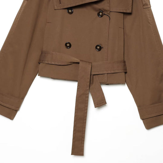 Damen Kurz-Trenchjacke im Cropped‑Schnitt mit doppelreihiger Knopfleiste und Taillengürtel Nord Taschen