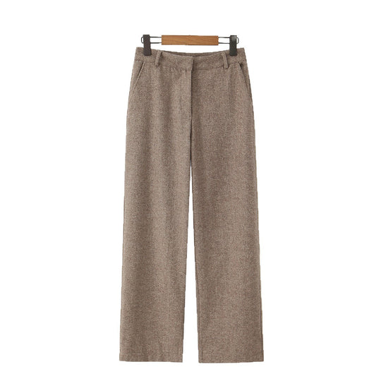 Damen Hochtaillierte weite Wollmix-Hose mit geradem Bein Nord Taschen